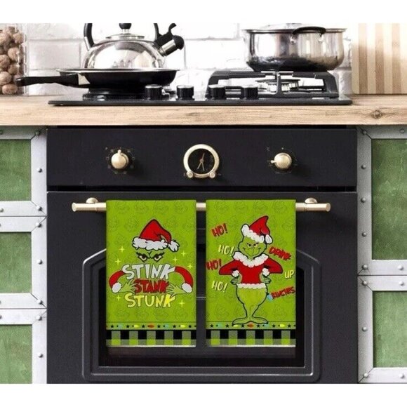 The Grinch Kitchen Dish Towels - Set of 2 Microfiber Christmas Festive Decor New - Picture 6 of 9